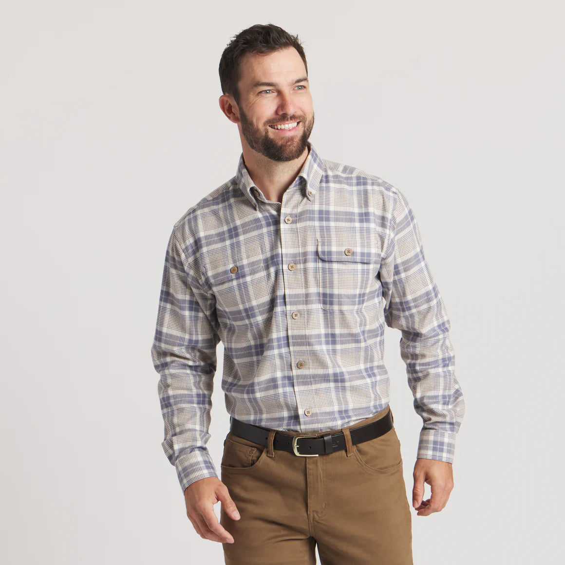 Randolph Plaid Flannel - Oatmeal & Blue Plaid