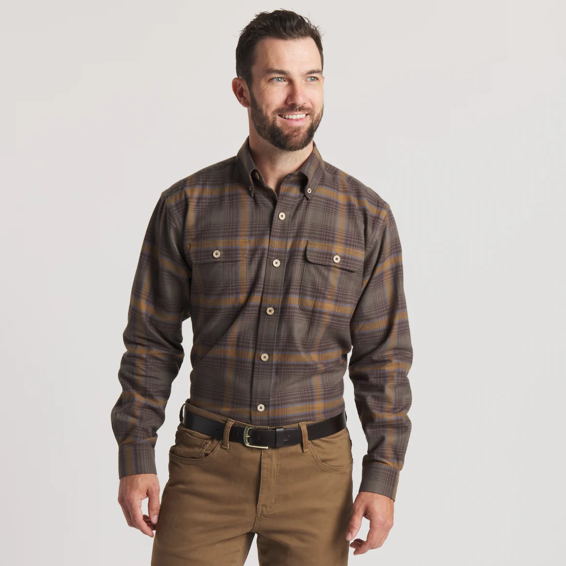 Woodruff Twill Flannel - Dark Olive & Stone Brown Plaid