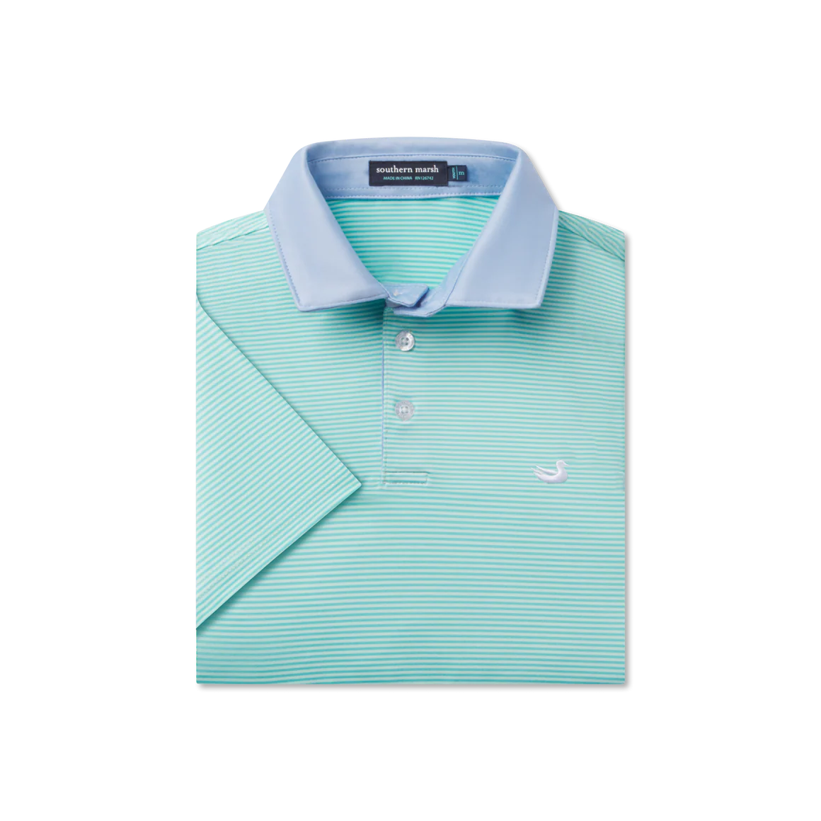 Youth Bermuda Performance Polo- Hampton Stripe Honeydew & Mint