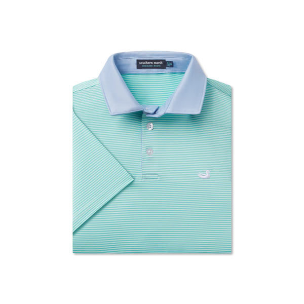Youth Bermuda Performance Polo- Hampton Stripe Honeydew & Mint