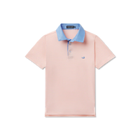 Youth Bermuda Performance Polo- Hampton Stripe Peach & White
