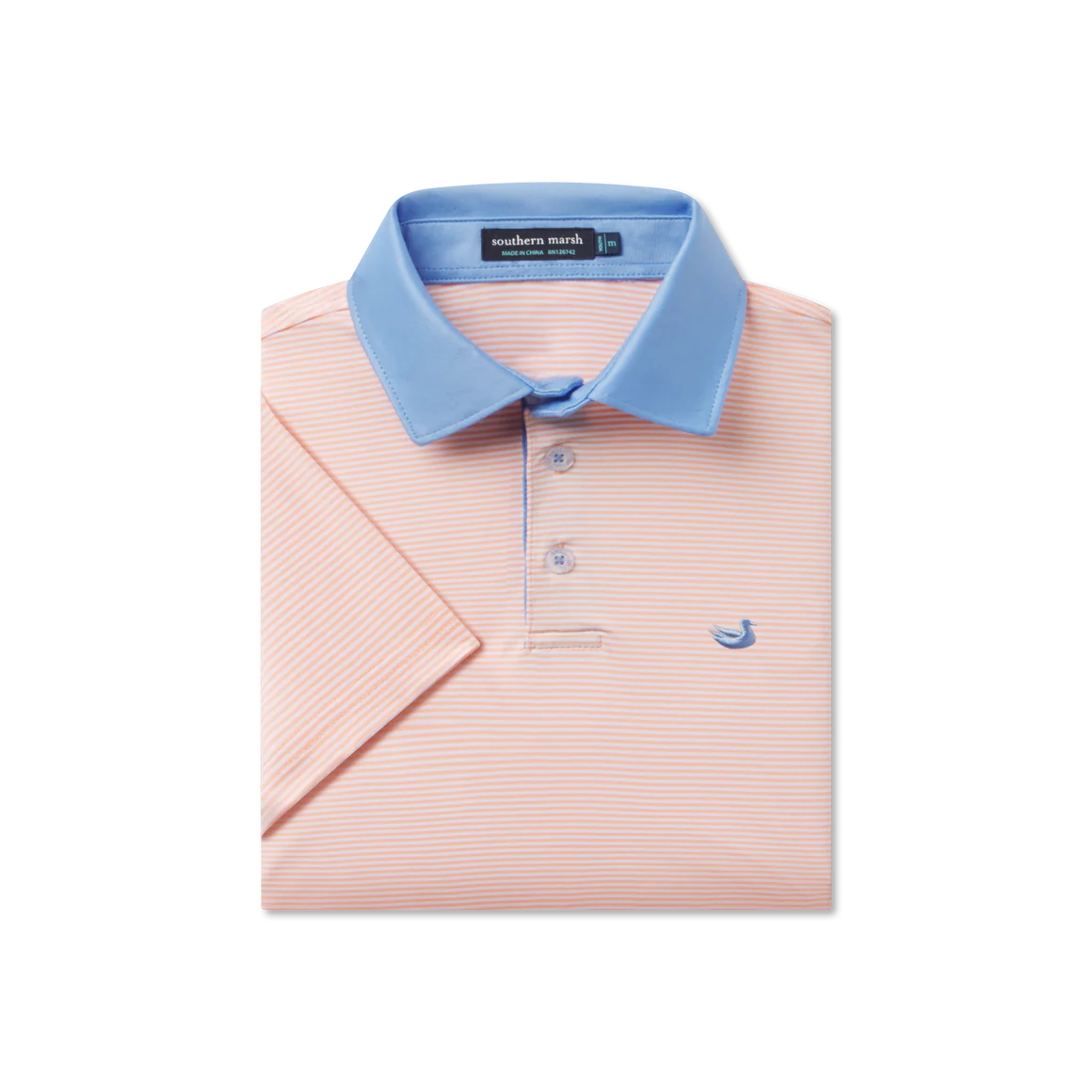 Youth Bermuda Performance Polo- Hampton Stripe Peach & White
