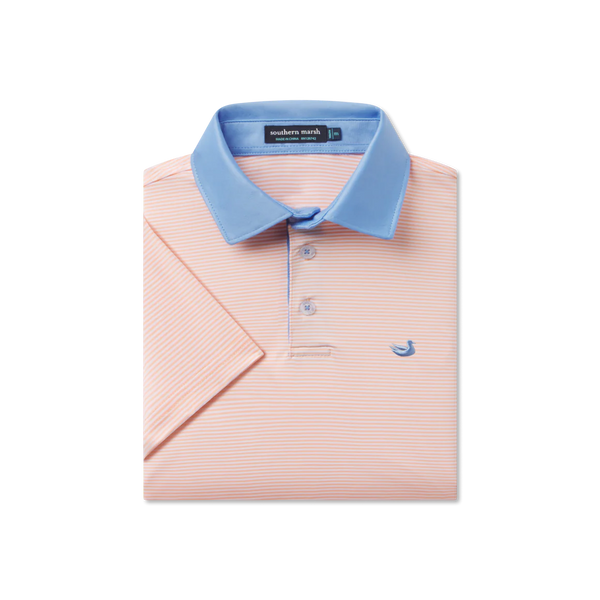 Youth Bermuda Performance Polo- Hampton Stripe Peach & White