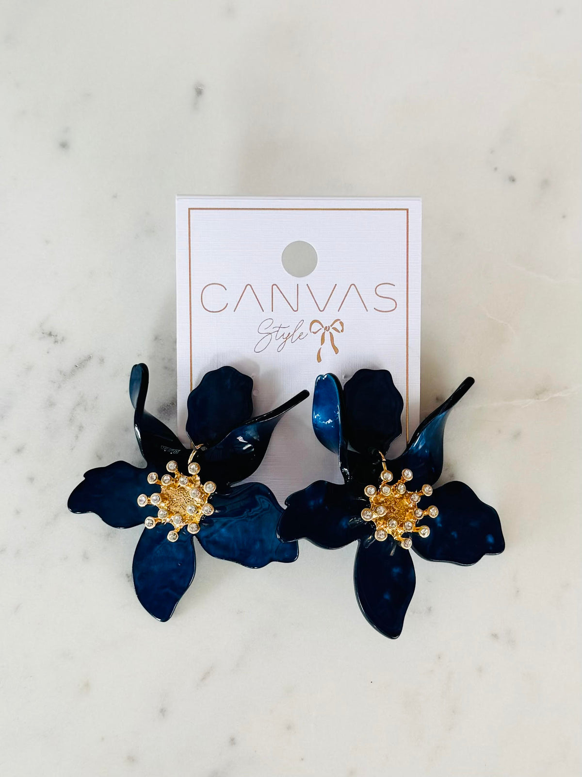 Chloe Resin Flower Statement Earrings - Navy