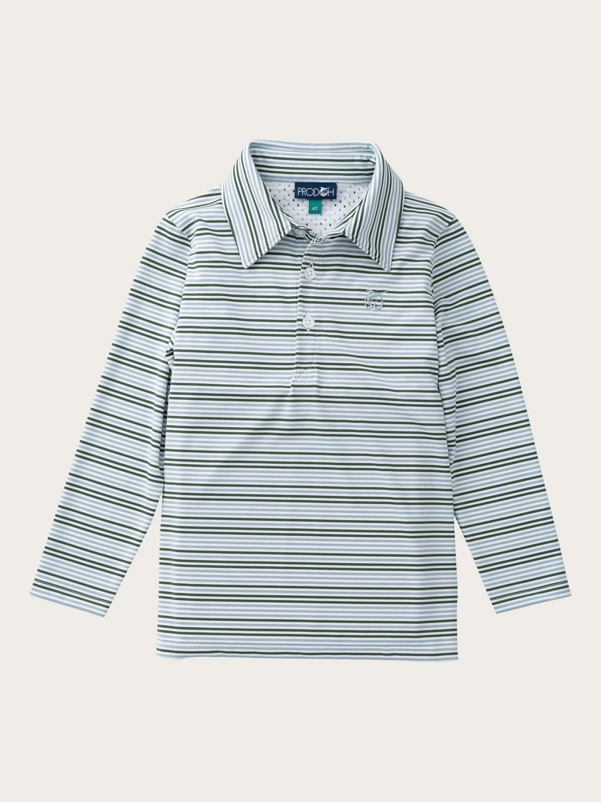 Boys L/S Pro Performance Polo- Camping Green Stripe