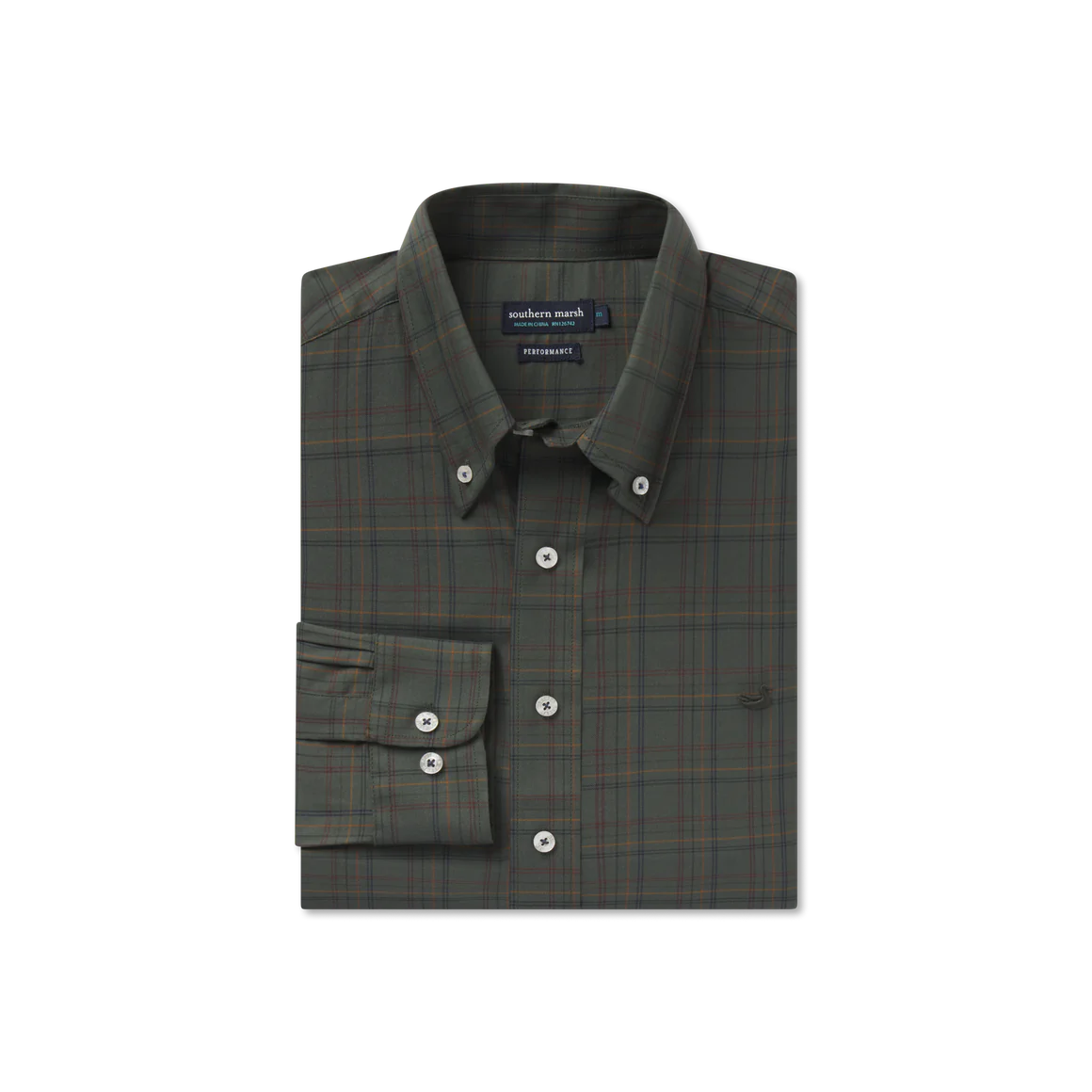 Chatham Lines Performance Dress Shirt - Dark Olive & Navy