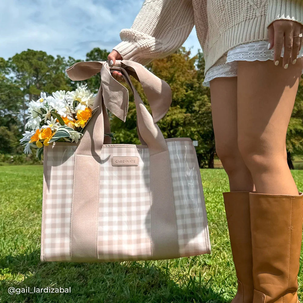 Jelly Tote Bag- Latte Gingham Bow