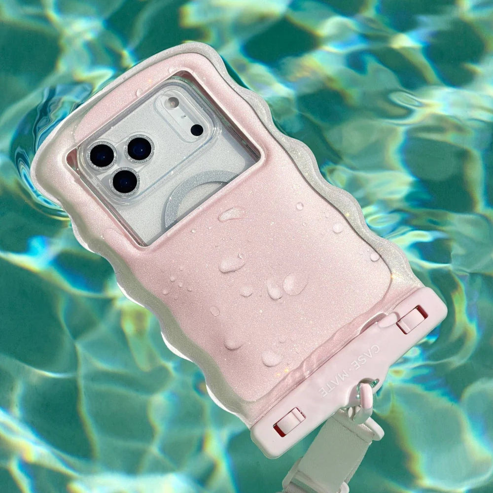 Wavy Waterproof Floating Phone Pouch-Ballet Pink Twinkle