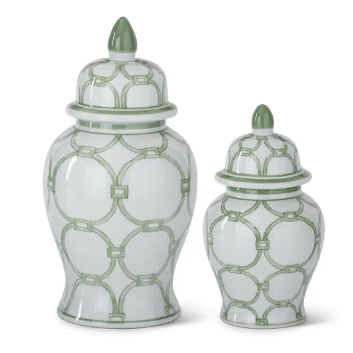 Ginger Jars Geometric Green & White Set
