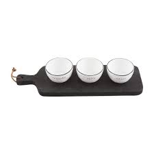 Bistro Black Painted Serving Board Tray and 3 Candy Nut Bowl Set