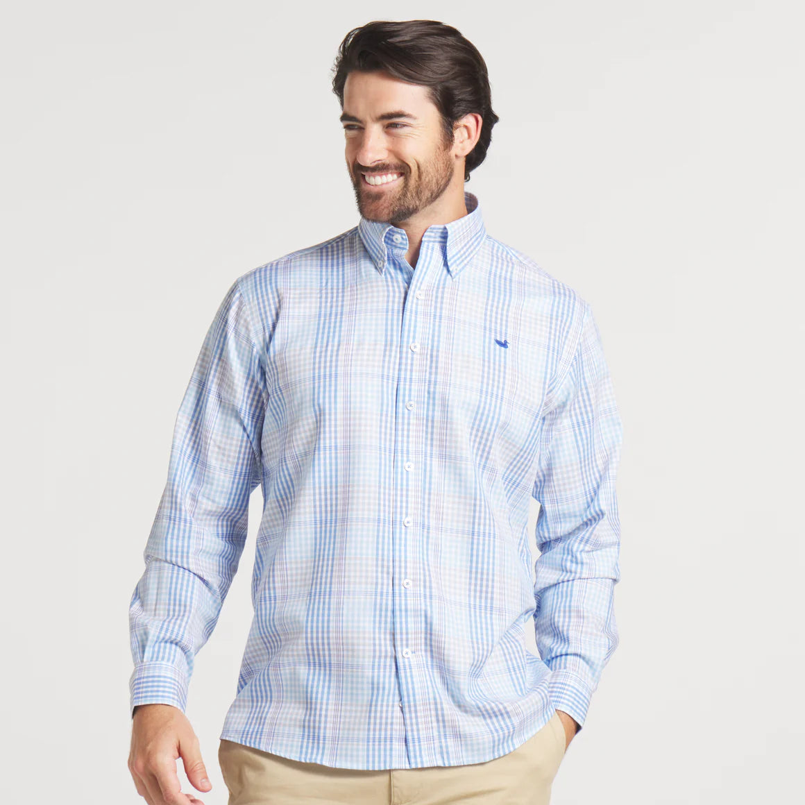 blue windowpane dress shirt Non-Iron Cotton Windowpane Dress Shirt With Contrast Trim