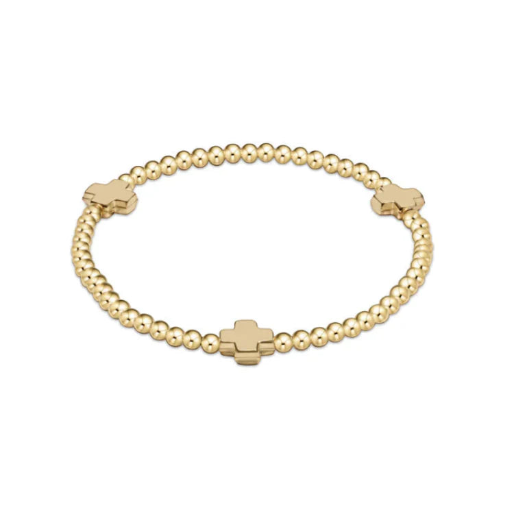 Extend Signature Cross Gold Pattern 3mm Bead Bracelet - Gold