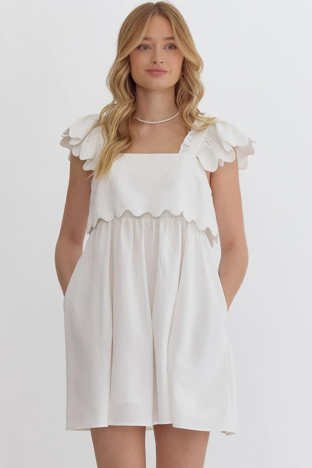 Eva Scalloped Mini Dress- White