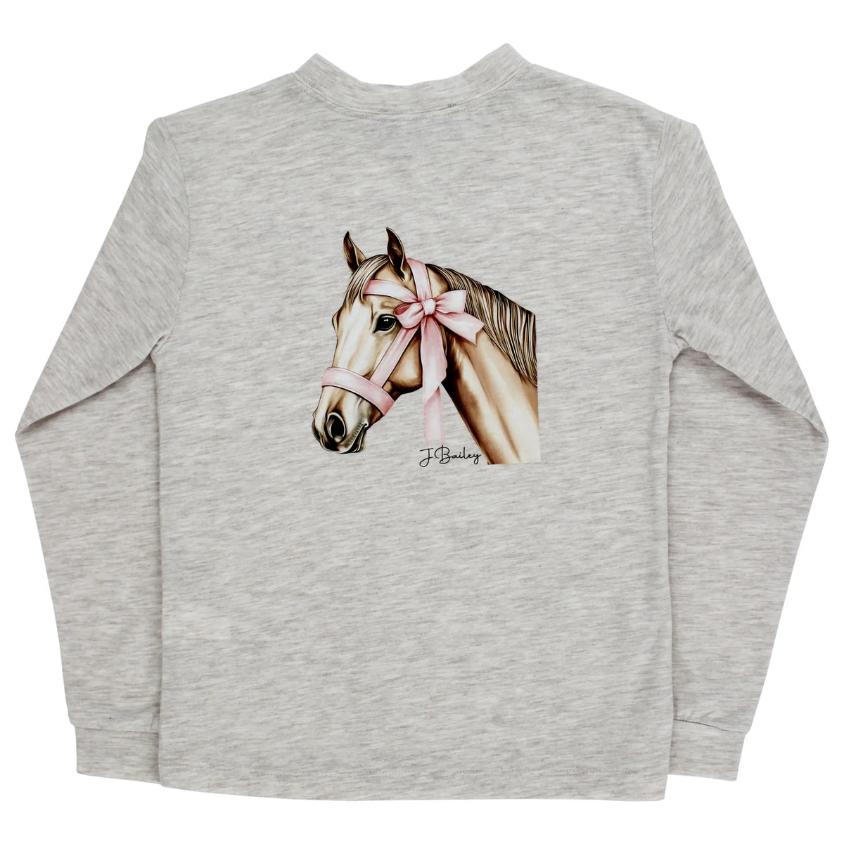 Girls Long Sleeve Logo Tee - Horse/Oatmeal