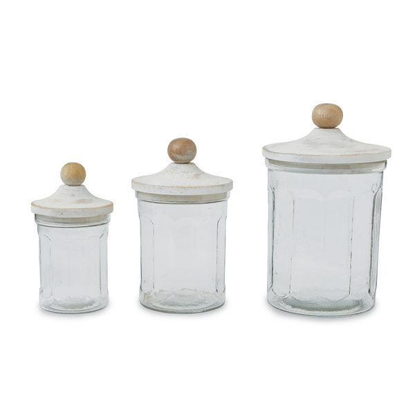 Glass Canister Set - White Washed