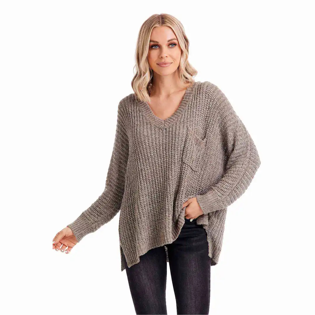 Oscar V-neck Sweater- Gray