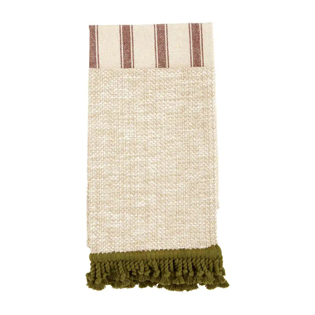 Fringe Towel Set-Rust, Green, Mustard