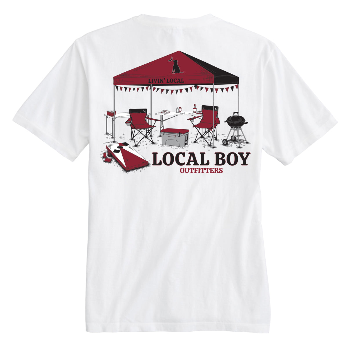 Red and Black Tailgate Scene Tee - White