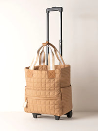 Ezra Quilted Nylon Roller Tote- Tan