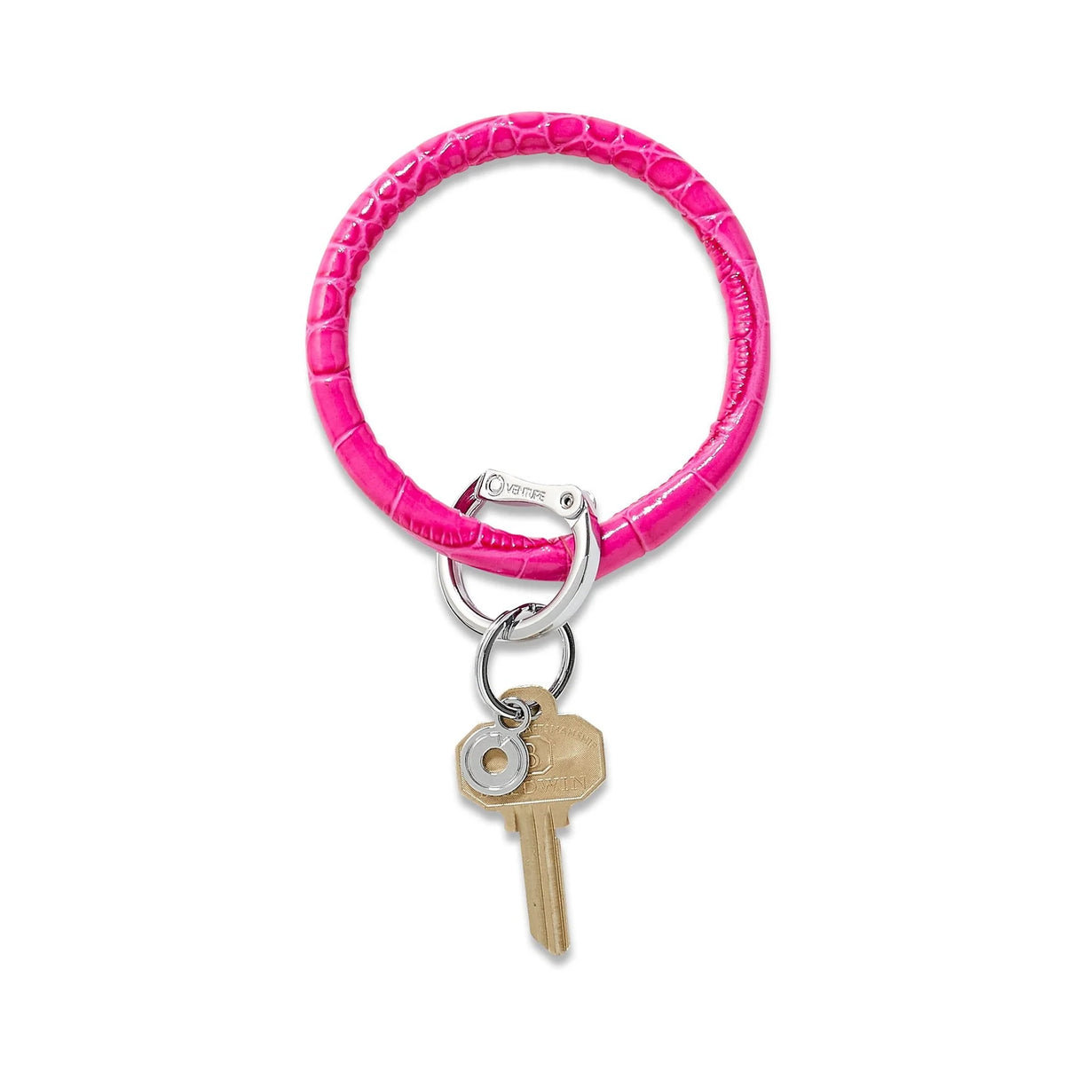 Leather Big O Key Ring - Pink Topaz Croc Embossed