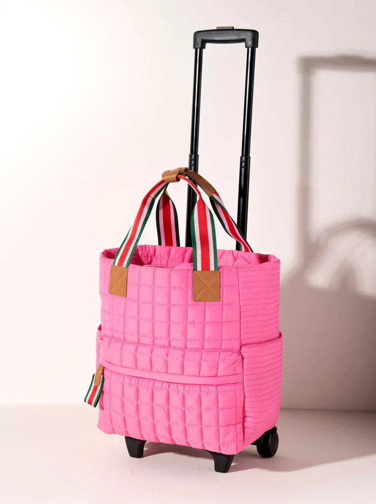 Ezra Quilted Nylon Roller Tote- Pink