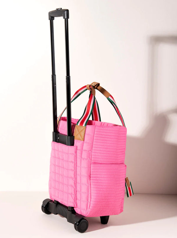 Ezra Quilted Nylon Roller Tote- Pink