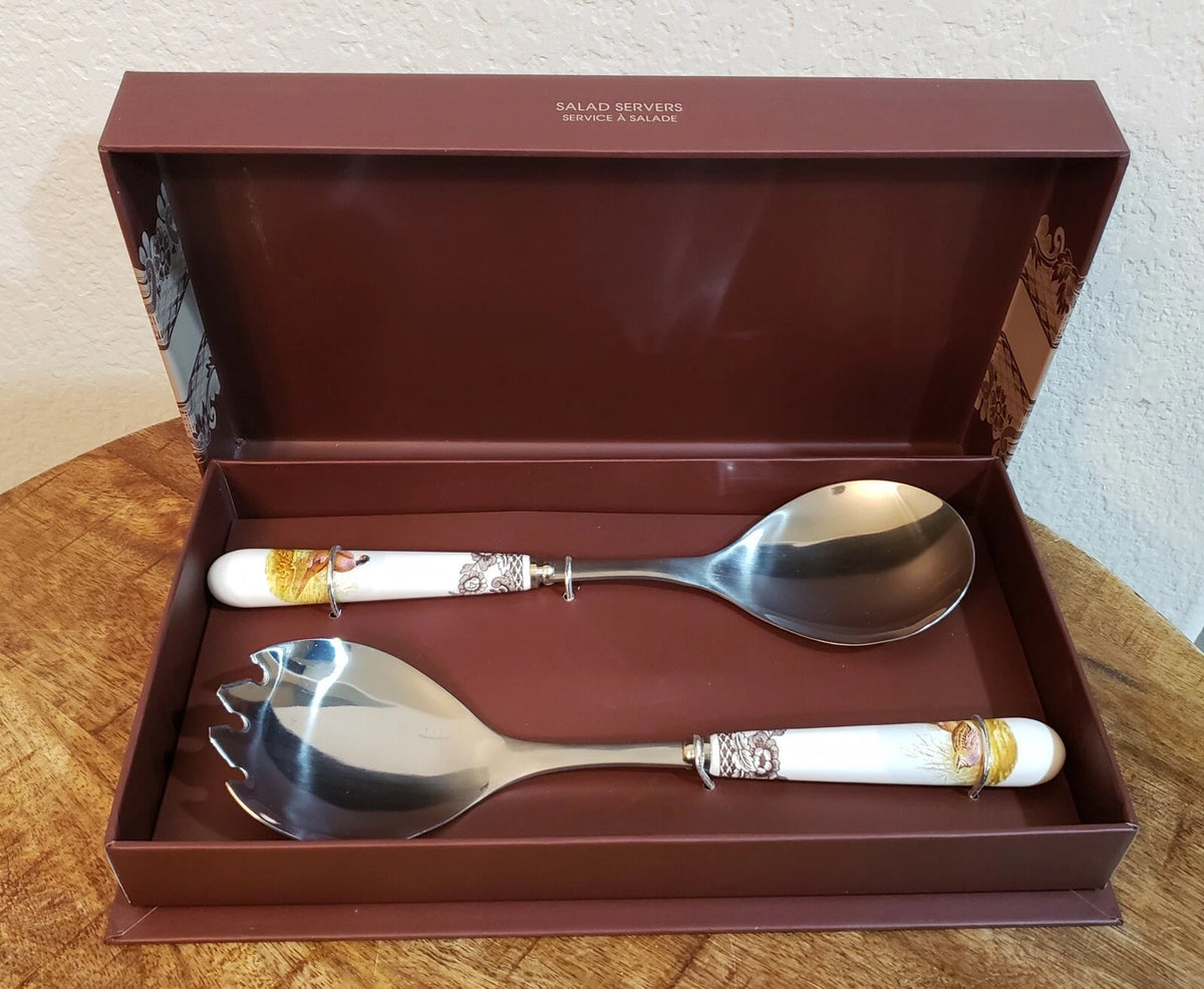 Woodland Spode Salad Servers Set - Pheasant