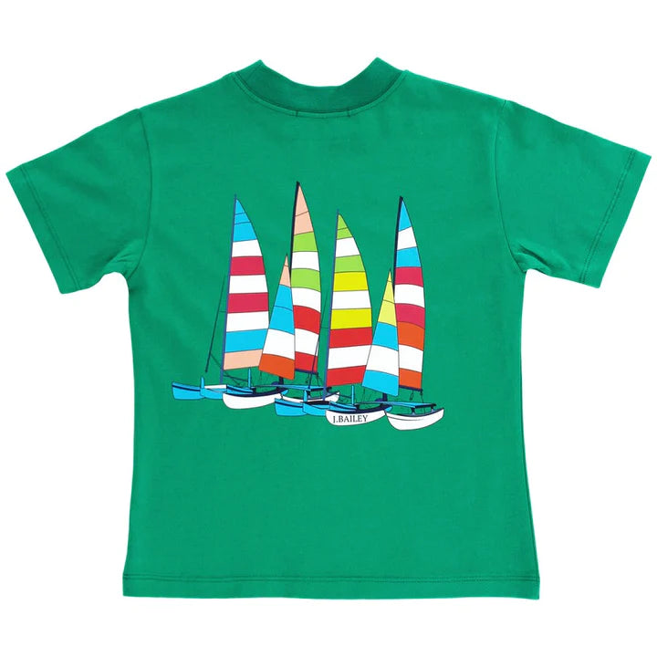 Short Sleeve Logo Tee- Sailboats on Green