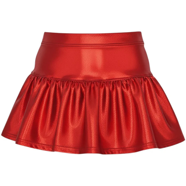 Gathered Metallic Skort - Red