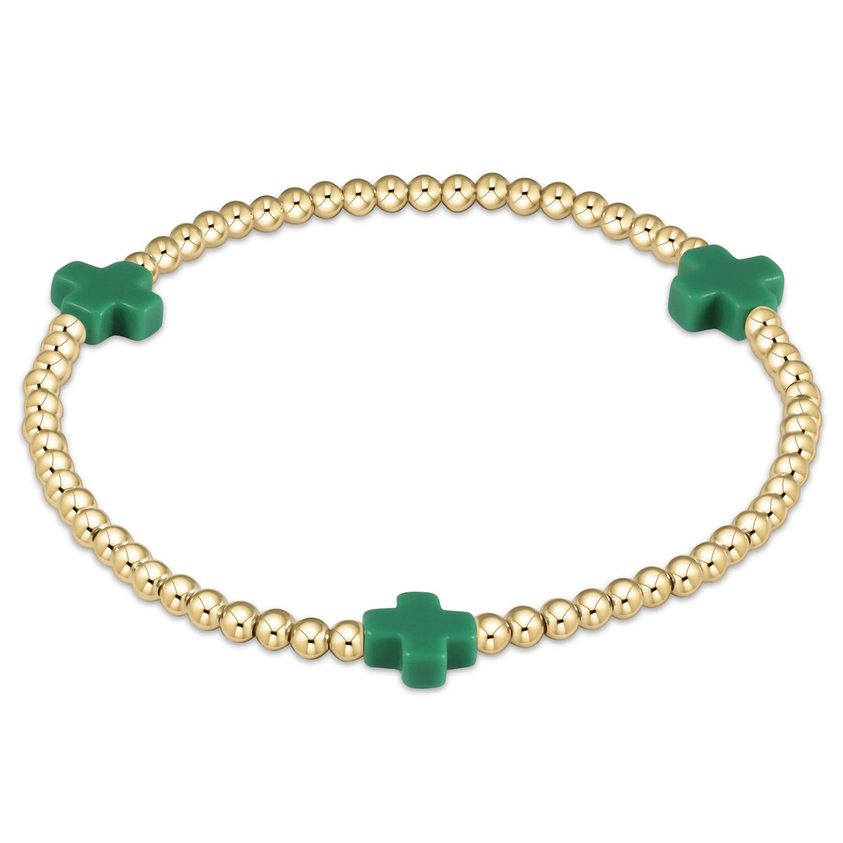 Signature Cross Gold Pattern 3mm Bead Bracelet - Emerald