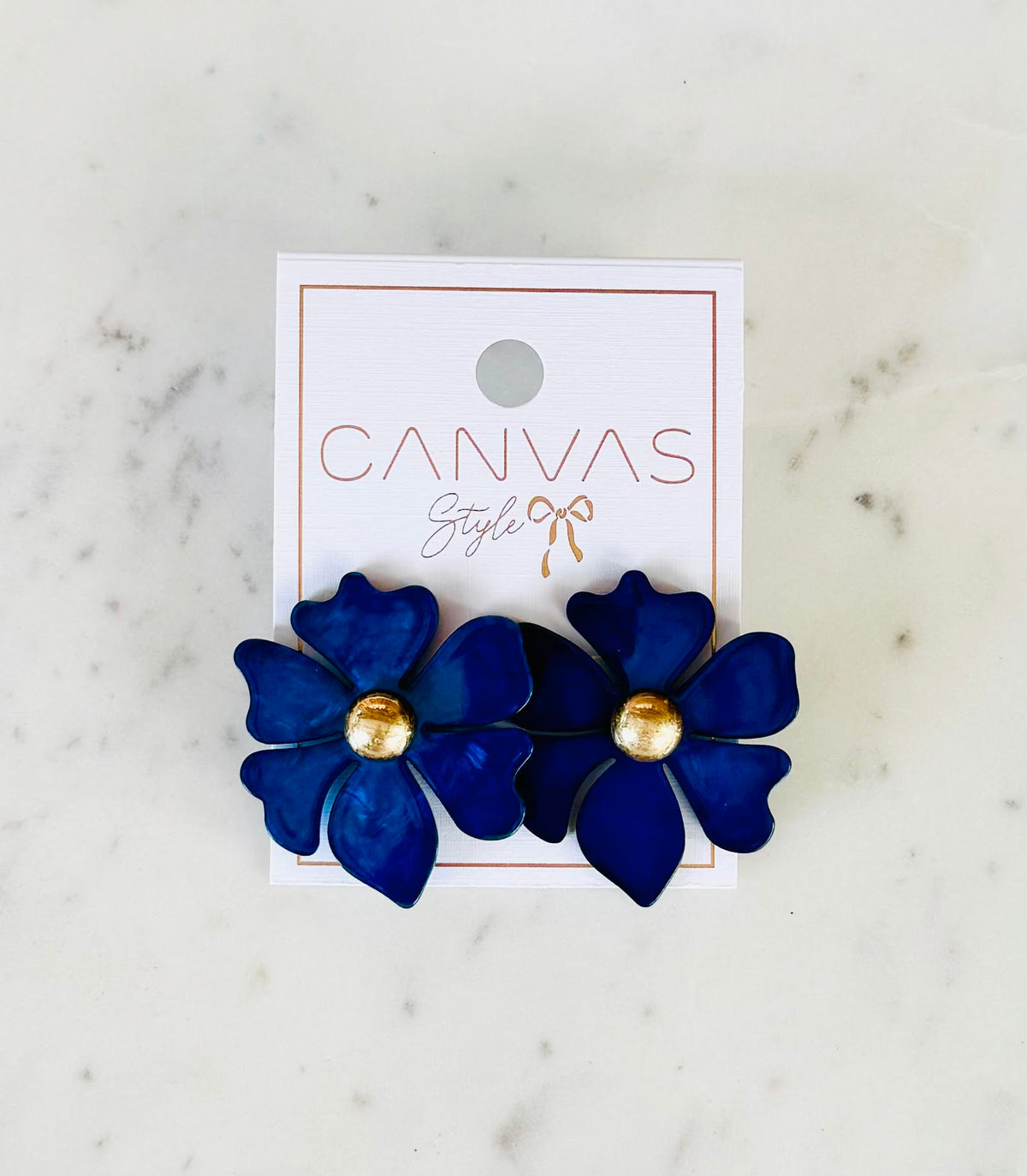 Sophie Marbled Resin Flower Earrings - Navy