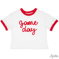 Tinsel Game Day Ringer Boxy Tee- Red