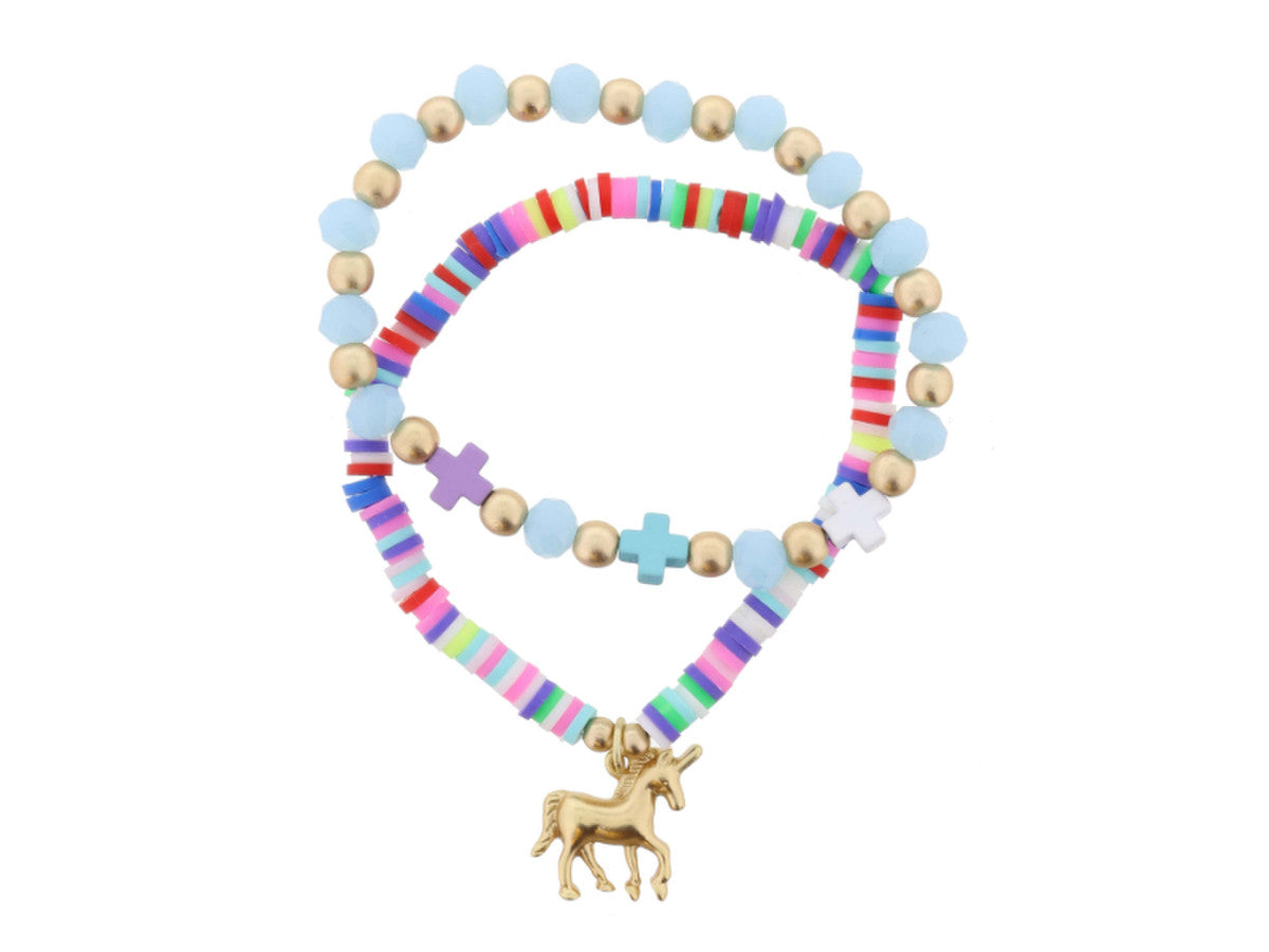Kids Baby BlueCross And Unicorn Set Of Two Beaded Bracelets