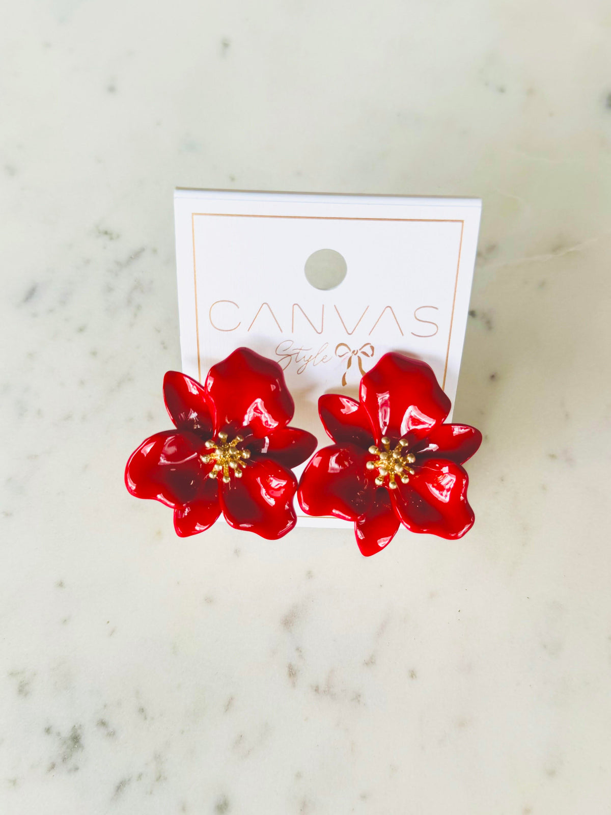 Valentina Enamel Flower Statement Earrings - Red